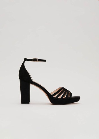 Phase Eight Suede Strappy Platform Heels Black Australia | LT3029617